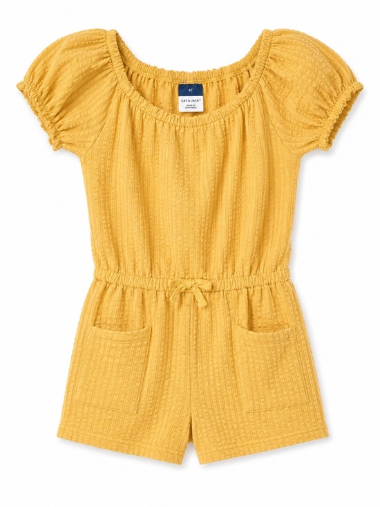 Old Navy Other - Cat & Jack Mustard Yellow Textured Romper 4T Puff Sleeve